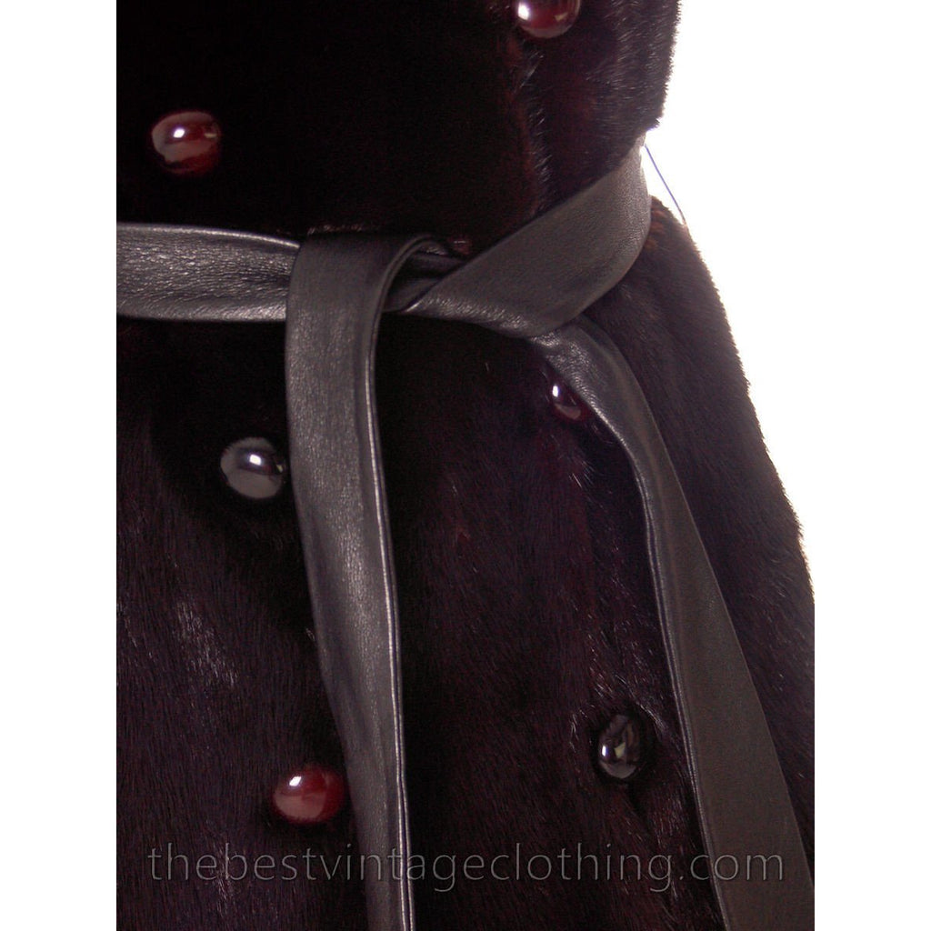 Womens FUR Coat Black Ranch Mink Trench Coat Zip Off Bottom Makes Stole 1970s The Best Vintage Clothing