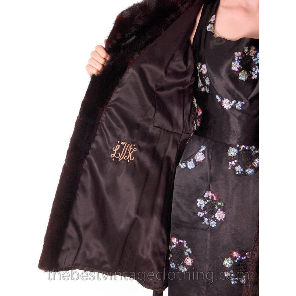 Womens FUR Coat Black Ranch Mink Trench Coat Zip Off Bottom Makes Stole 1970s The Best Vintage Clothing