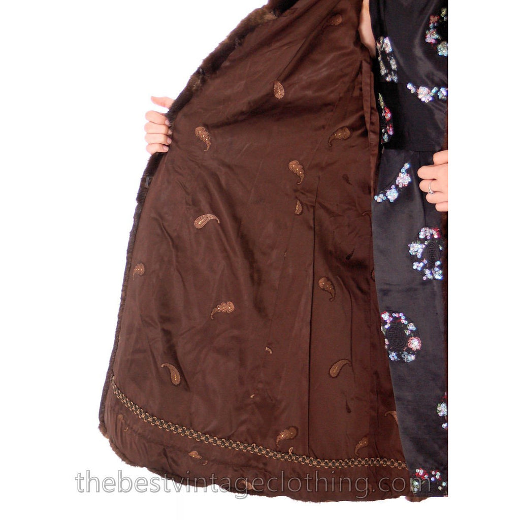 Womens S/M Genuine Saga Mink Vintage Fur Coat TOP QUALITY Dark Brown Luxury coats The Best Vintage Clothing