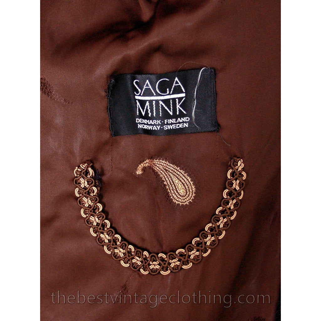 Womens S/M Genuine Saga Mink Vintage Fur Coat TOP QUALITY Dark Brown Luxury coats The Best Vintage Clothing