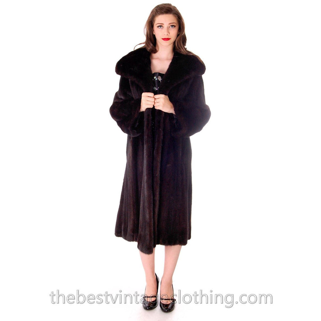 Vintage Black Ranch Mink Full Length Coat Blackglama Med- Large Stunning 44" Long The Best Vintage Clothing