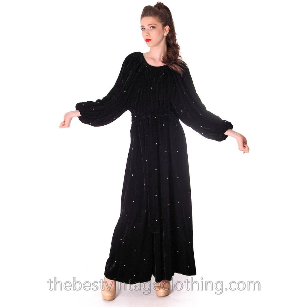 Stunning 1970s Vuokko Suomi Finland Black Velvet Gown Diamond Pattern 1930s Style S-L marimekko Vuokko