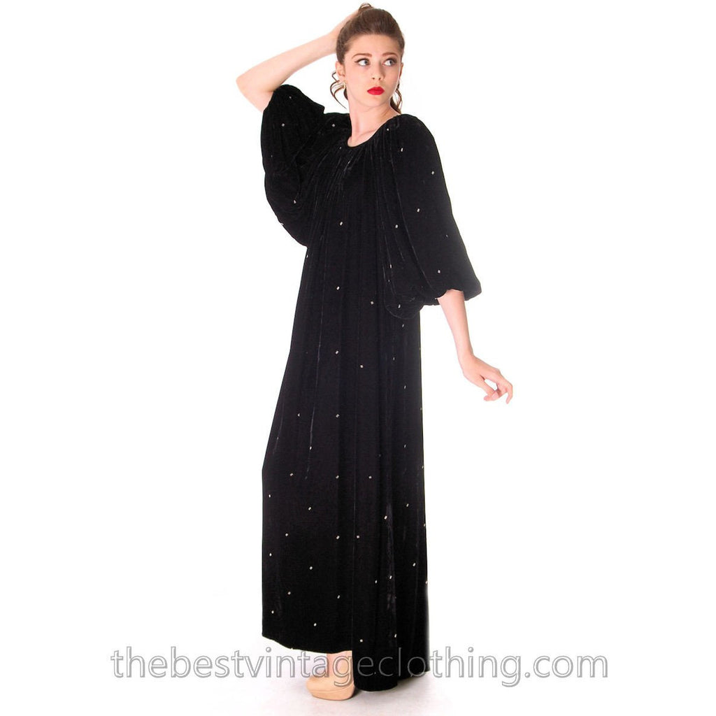 Stunning 1970s Vuokko Suomi Finland Black Velvet Gown Diamond Pattern 1930s Style S-L marimekko Vuokko