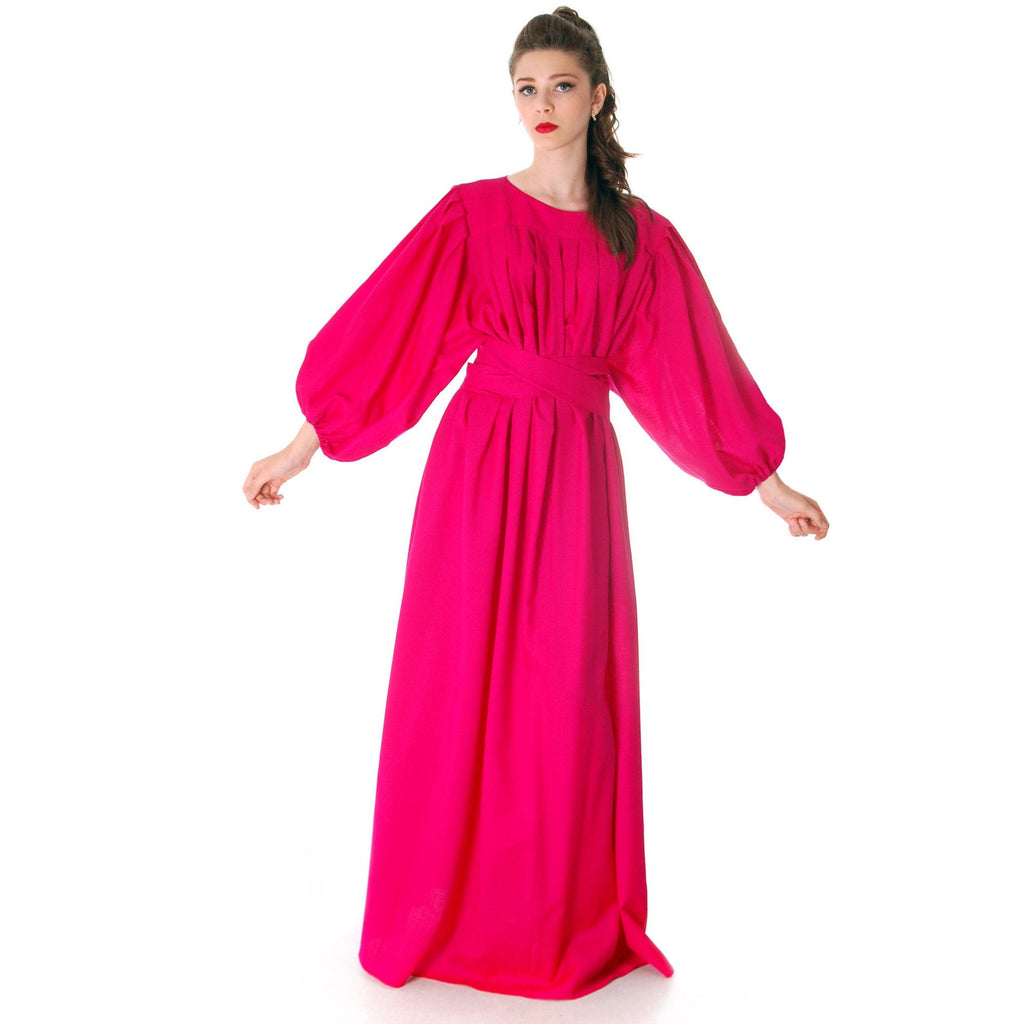 Stunning Vintage 1970s Vuokko Gown Fuchsia Pink Wool Voile Long Voluminous M marimekko The Best Vintage Clothing