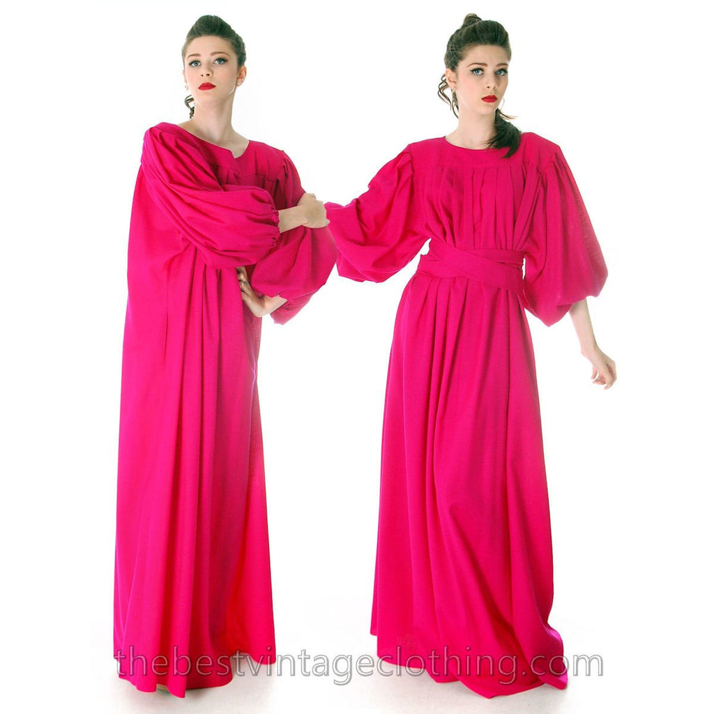 Stunning Vintage 1970s Vuokko Gown Fuchsia Pink Wool Voile Long Voluminous M marimekko The Best Vintage Clothing