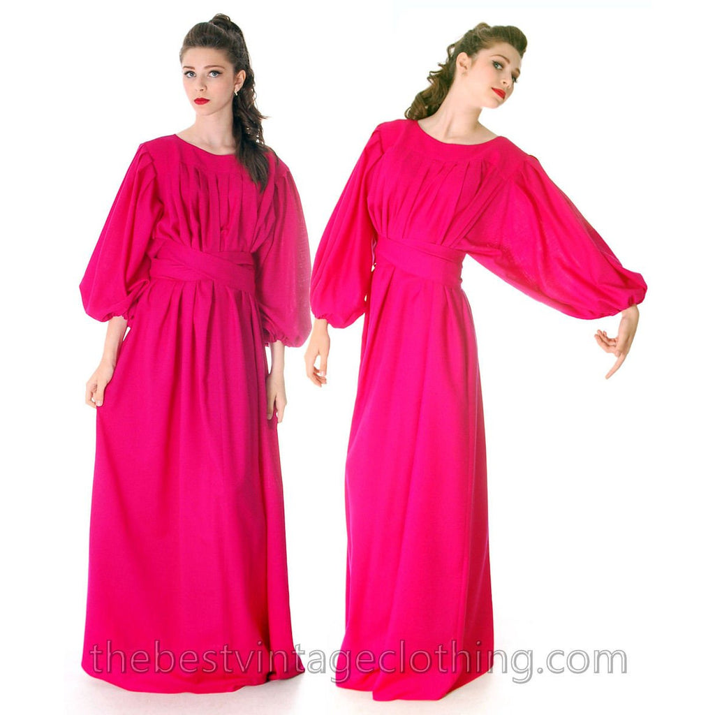 Stunning Vintage 1970s Vuokko Gown Fuchsia Pink Wool Voile Long Voluminous M marimekko The Best Vintage Clothing