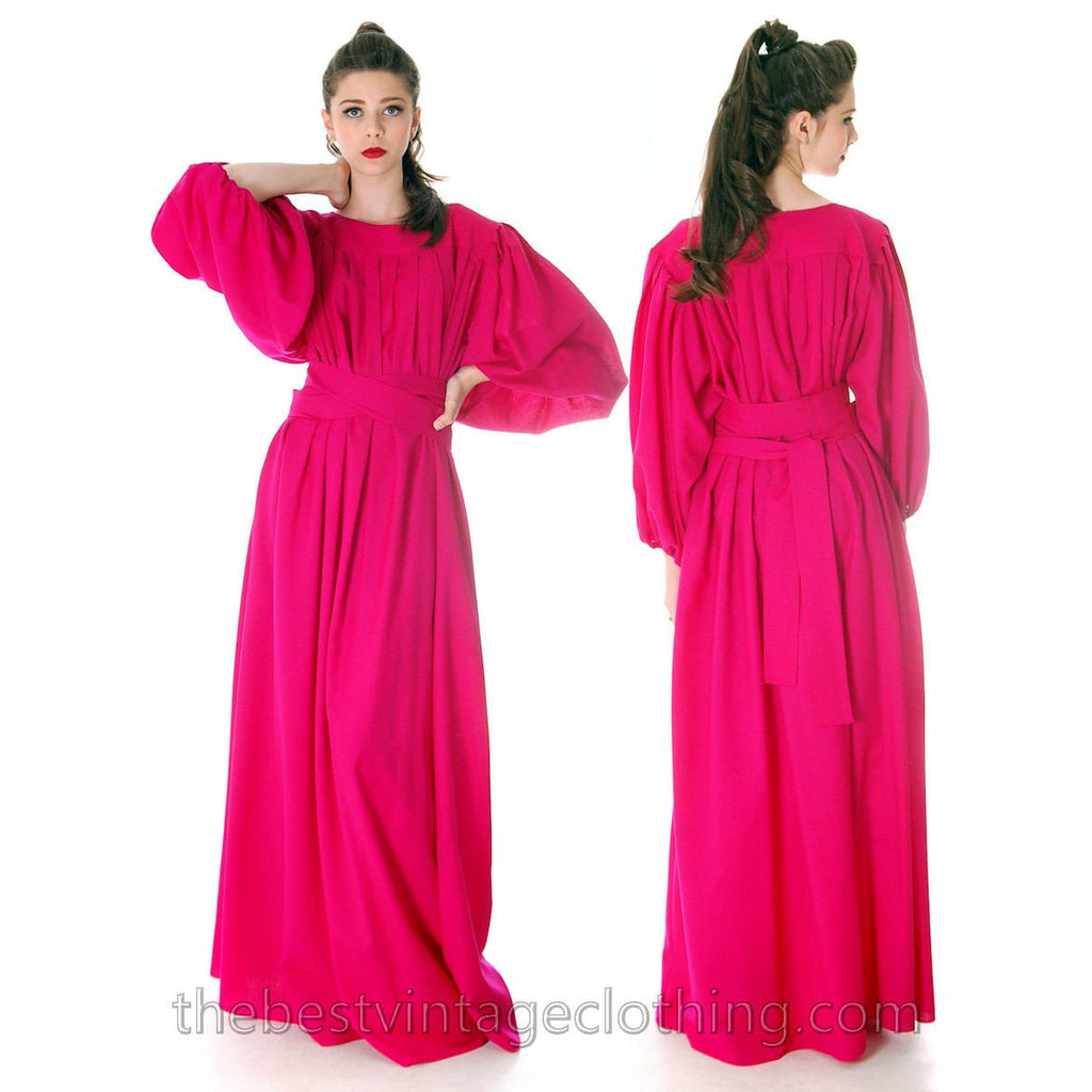 Stunning Vintage 1970s Vuokko Gown Fuchsia Pink Wool Voile Long Voluminous M - The Best Vintage Clothing
 - 1