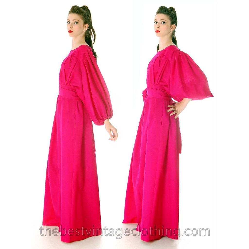 Stunning Vintage 1970s Vuokko Gown Fuchsia Pink Wool Voile Long Voluminous M marimekko The Best Vintage Clothing