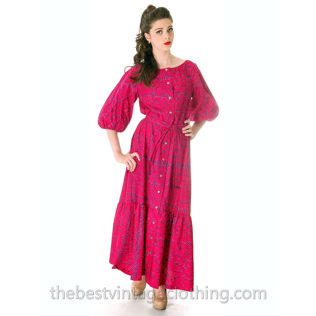 Rare Marimekko Love Letter Rakkauskirje Tarha Pattern Fuchsia Pink Annika Rimala Vintage Maxi Dress  S-M - The Best Vintage Clothing
 - 1