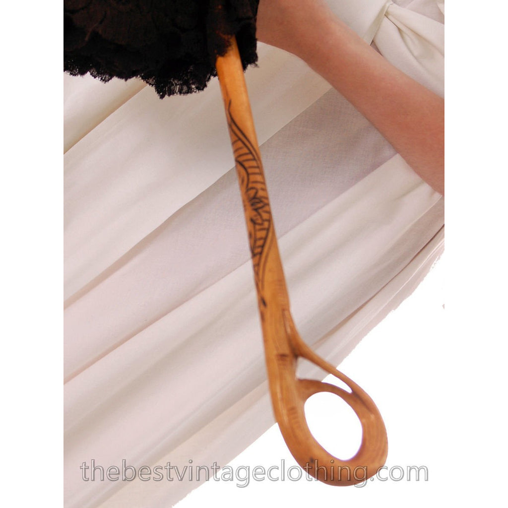 Beautiful Antique Parasol Black Silk Fancy Lace Carved Wood Handle parasol The Best Vintage Clothing