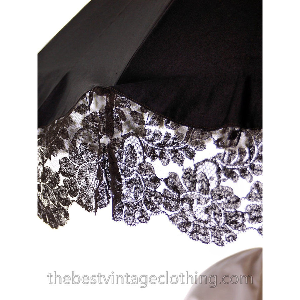 Beautiful Antique Parasol Black Silk Fancy Lace Carved Wood Handle parasol The Best Vintage Clothing