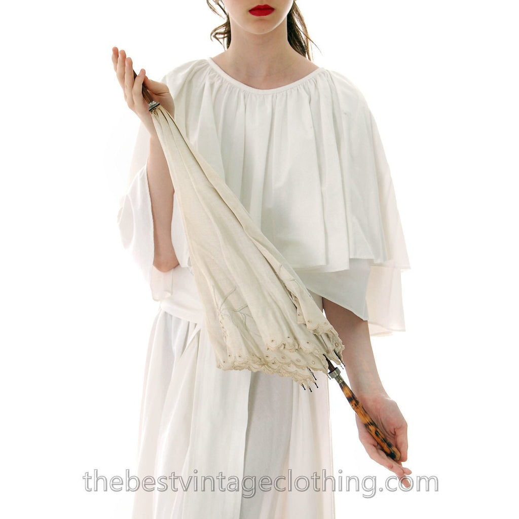 Antique Parasol White Linen Eyelet Victorian Bamboo Handle Excellent Condition parasol The Best Vintage Clothing