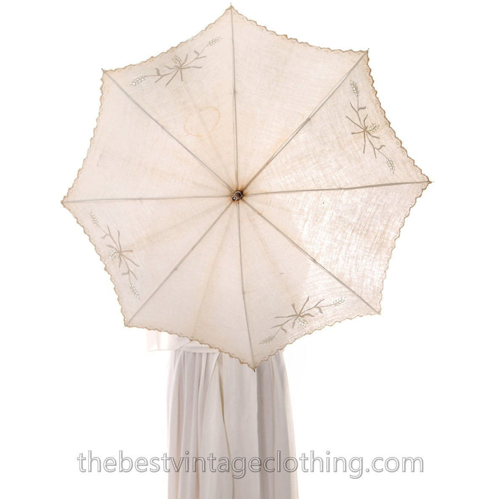 Antique Parasol White Linen Eyelet Victorian Bamboo Handle Excellent Condition parasol The Best Vintage Clothing