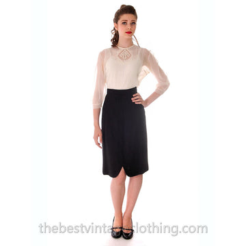 Vintage Black Wool Pencil Skirt Small Unique Front  Slit 1950s - The Best Vintage Clothing
 - 1