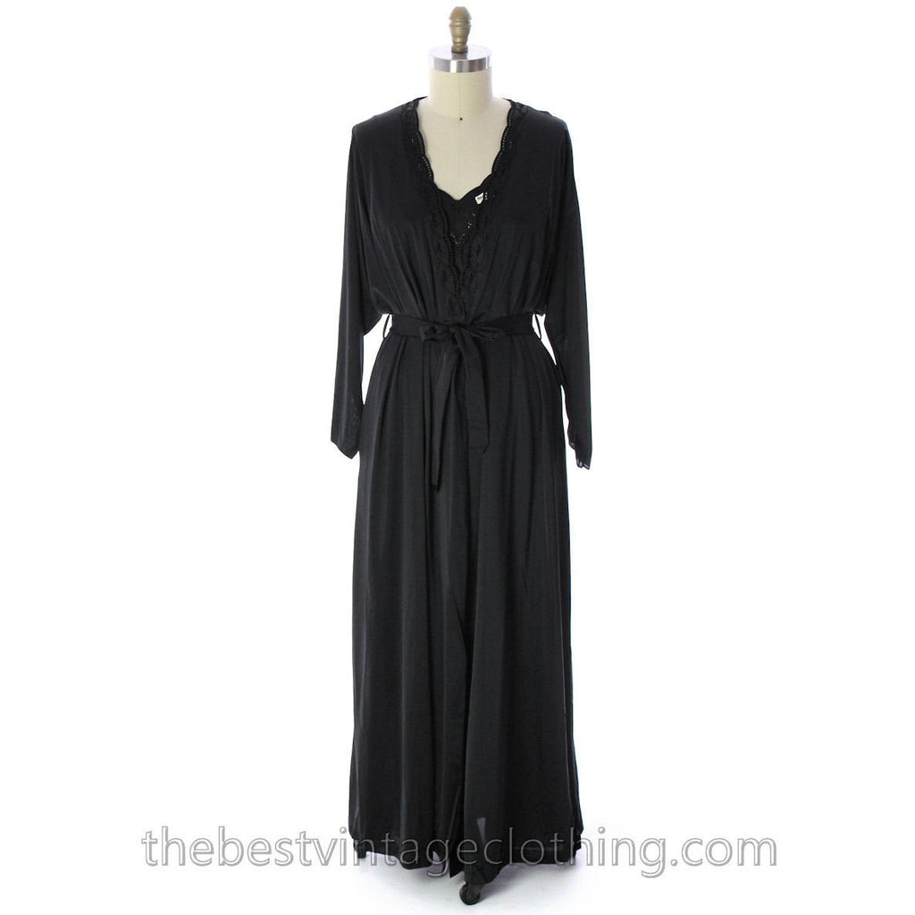 Shadowline Lingerie Peignoir Vintage Black NWT Large 1960s Robe & Nightgown 100% Nylon lingerie The Best Vintage Clothing
