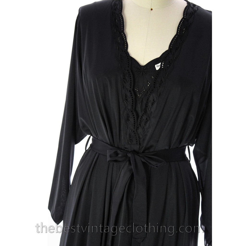 Shadowline Lingerie Peignoir Vintage Black NWT Large 1960s Robe & Nightgown 100% Nylon lingerie The Best Vintage Clothing