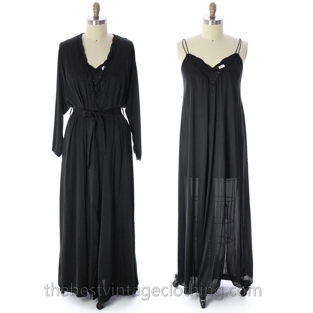 Shadowline Lingerie Peignoir Vintage Black NWT Large 1960s Robe & Nightgown 100% Nylon lingerie The Best Vintage Clothing