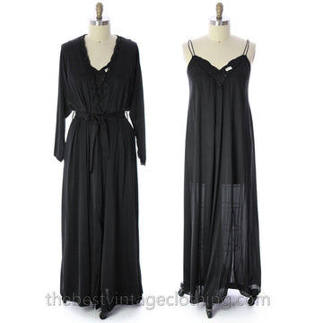 Shadowline Lingerie Peignoir Vintage Black NWT Large 1960s Robe & Nightgown 100% Nylon lingerie The Best Vintage Clothing
