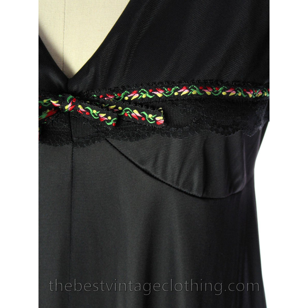 VINTAGE Black Nylon Nightgown Bertha Collar NWOT 1970s Large lingerie The Best Vintage Clothing