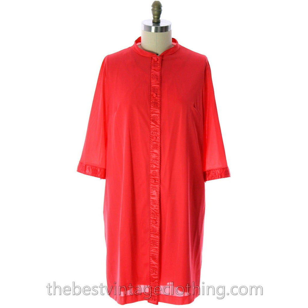 VTG Lorraine 3 PC Peignoir Hot Coral Nylon NWT Asian Influence 1950s Large lingerie The Best Vintage Clothing