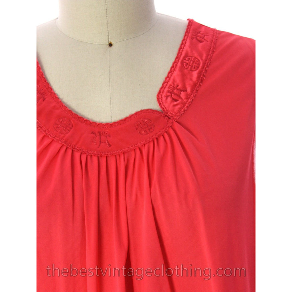 VTG Lorraine 3 PC Peignoir Hot Coral Nylon NWT Asian Influence 1950s Large lingerie The Best Vintage Clothing