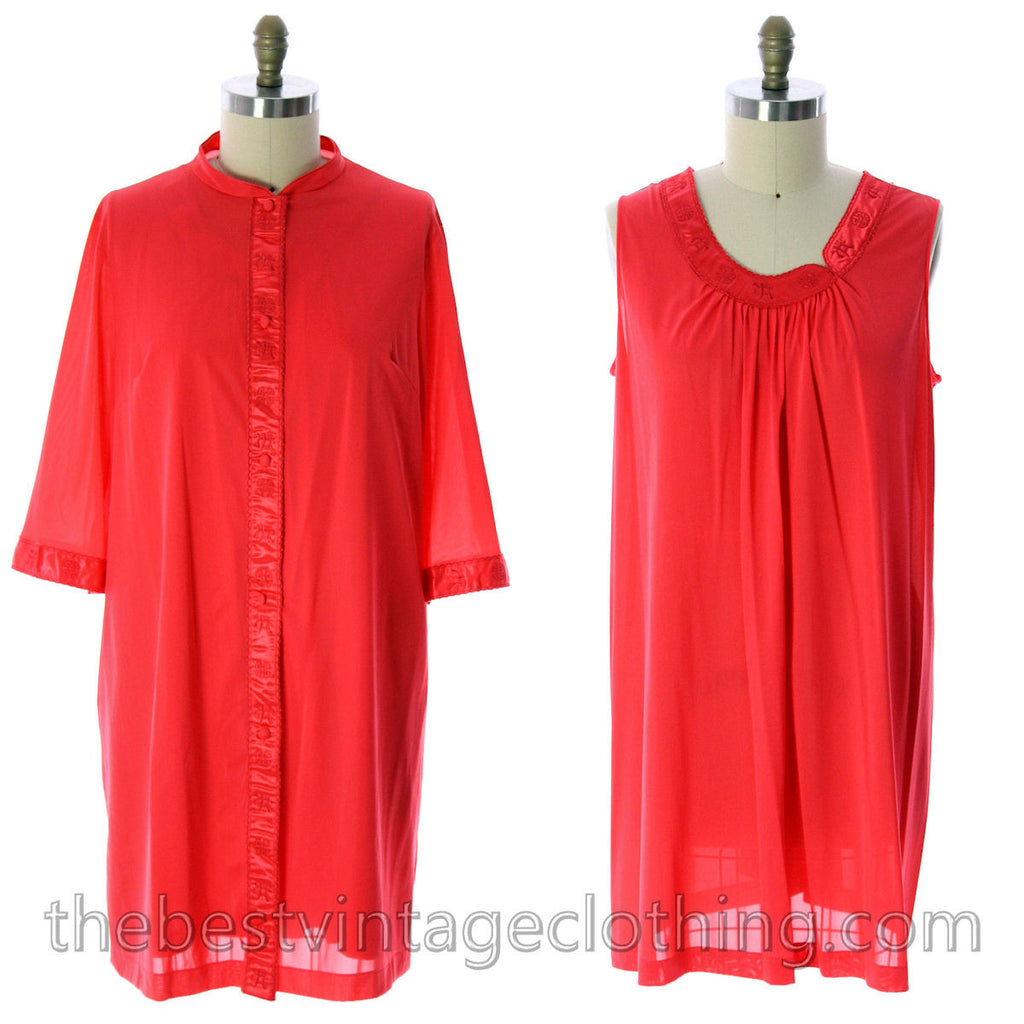 VTG Lorraine 3 PC Peignoir Hot Coral Nylon NWT Asian Influence 1950s Large - The Best Vintage Clothing
 - 1