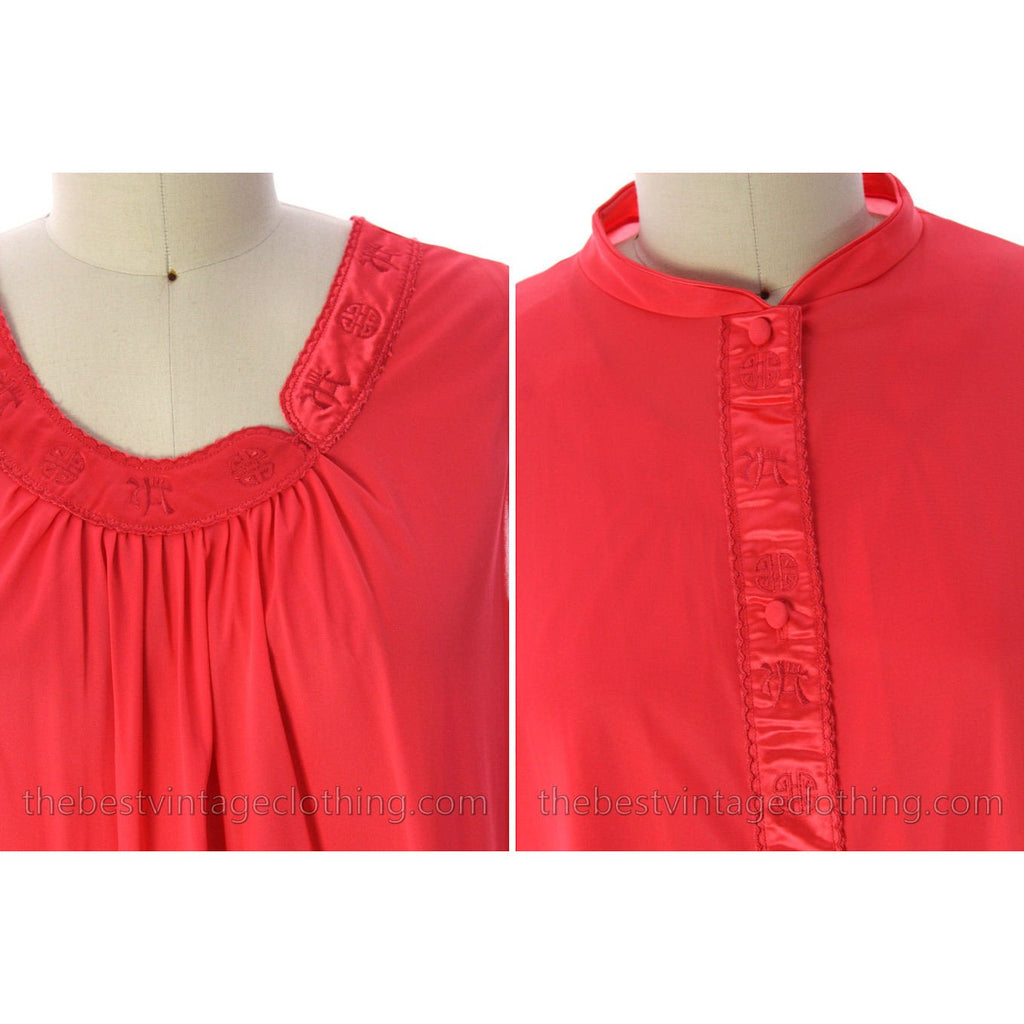 VTG Lorraine 3 PC Peignoir Hot Coral Nylon NWT Asian Influence 1950s Large lingerie The Best Vintage Clothing
