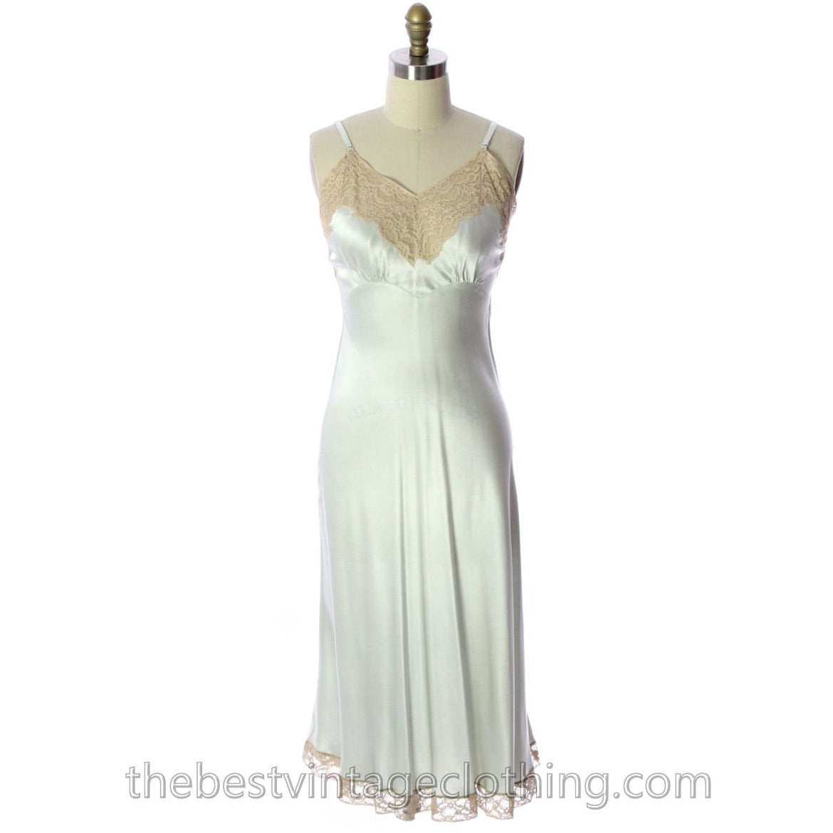 Fischer Heavenly Lingerie Vintage Silk Charmeuse Slip Pale Green Bias Cut 1940s Gorgeous! lingerie The Best Vintage Clothing