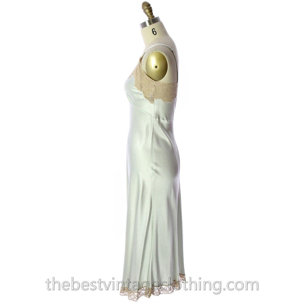 Fischer Heavenly Lingerie Vintage Silk Charmeuse Slip Pale Green Bias Cut 1940s Gorgeous! lingerie The Best Vintage Clothing