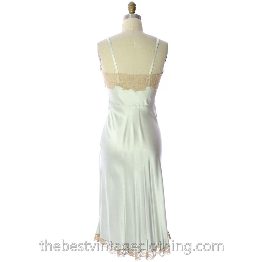 Fischer Heavenly Lingerie Vintage Silk Charmeuse Slip Pale Green Bias Cut 1940s Gorgeous! lingerie The Best Vintage Clothing