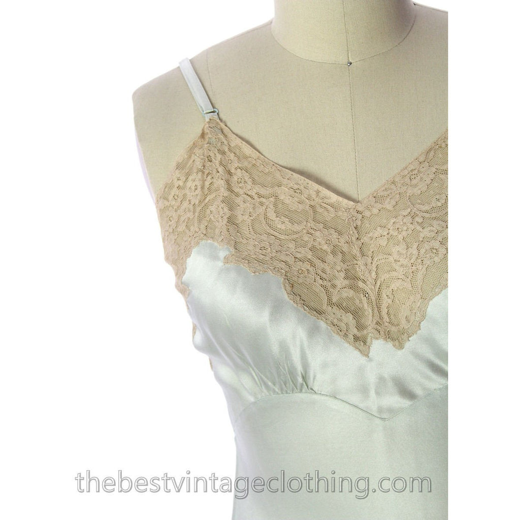Fischer Heavenly Lingerie Vintage Silk Charmeuse Slip Pale Green Bias Cut 1940s Gorgeous! lingerie The Best Vintage Clothing