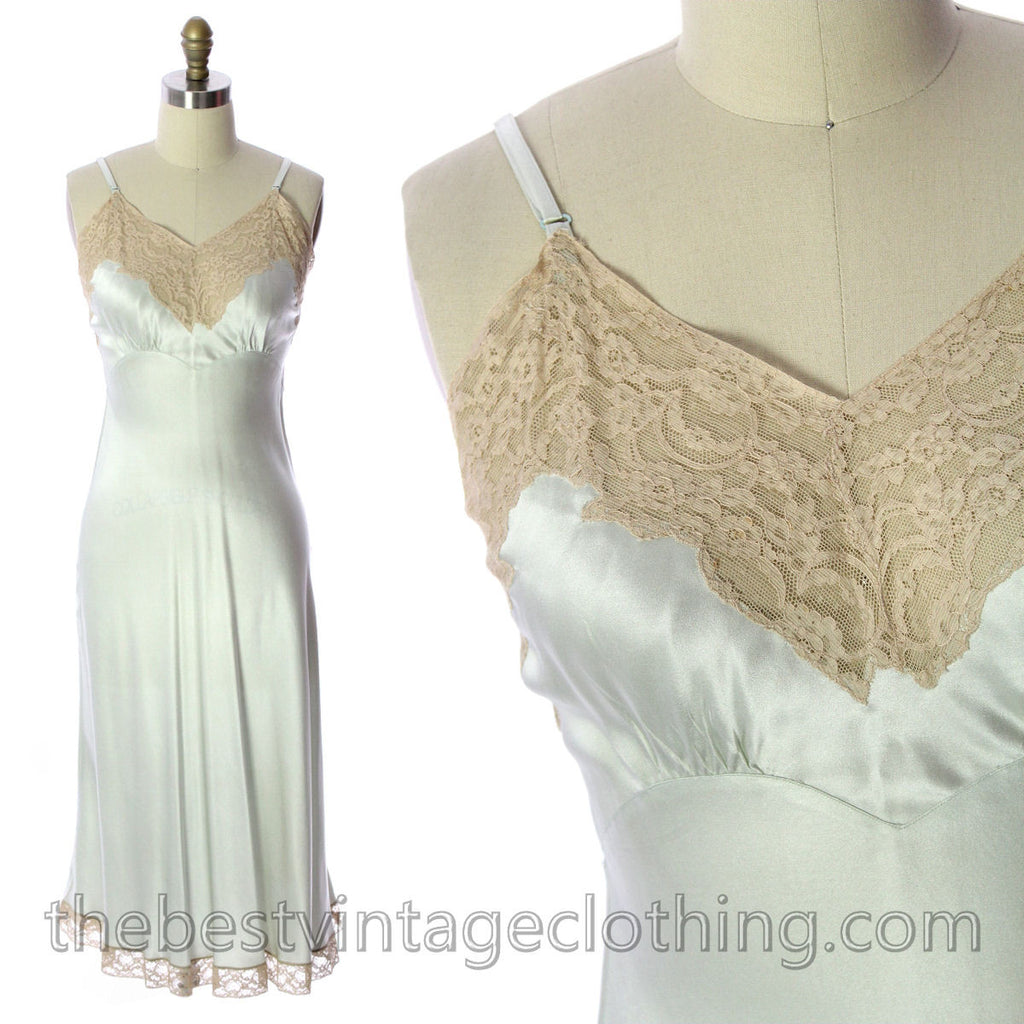 Fischer Heavenly Lingerie Vintage Silk Charmeuse Slip Pale Green Bias Cut 1940s Gorgeous! lingerie The Best Vintage Clothing