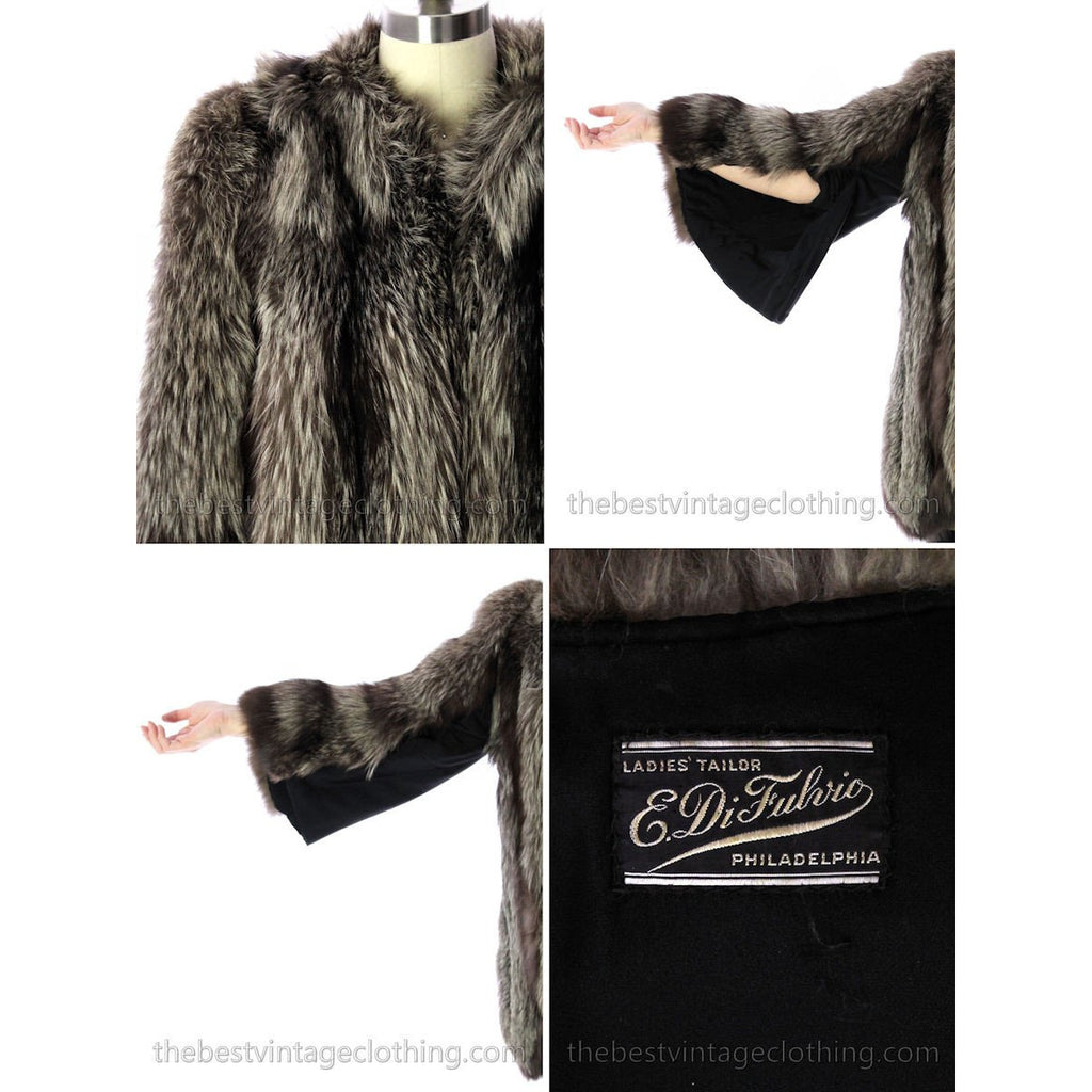 Silver Fox Coat Jacket Vintage 1940s Huge Shoulders Stunning Large E.DiFulvio Furrier coats The Best Vintage Clothing