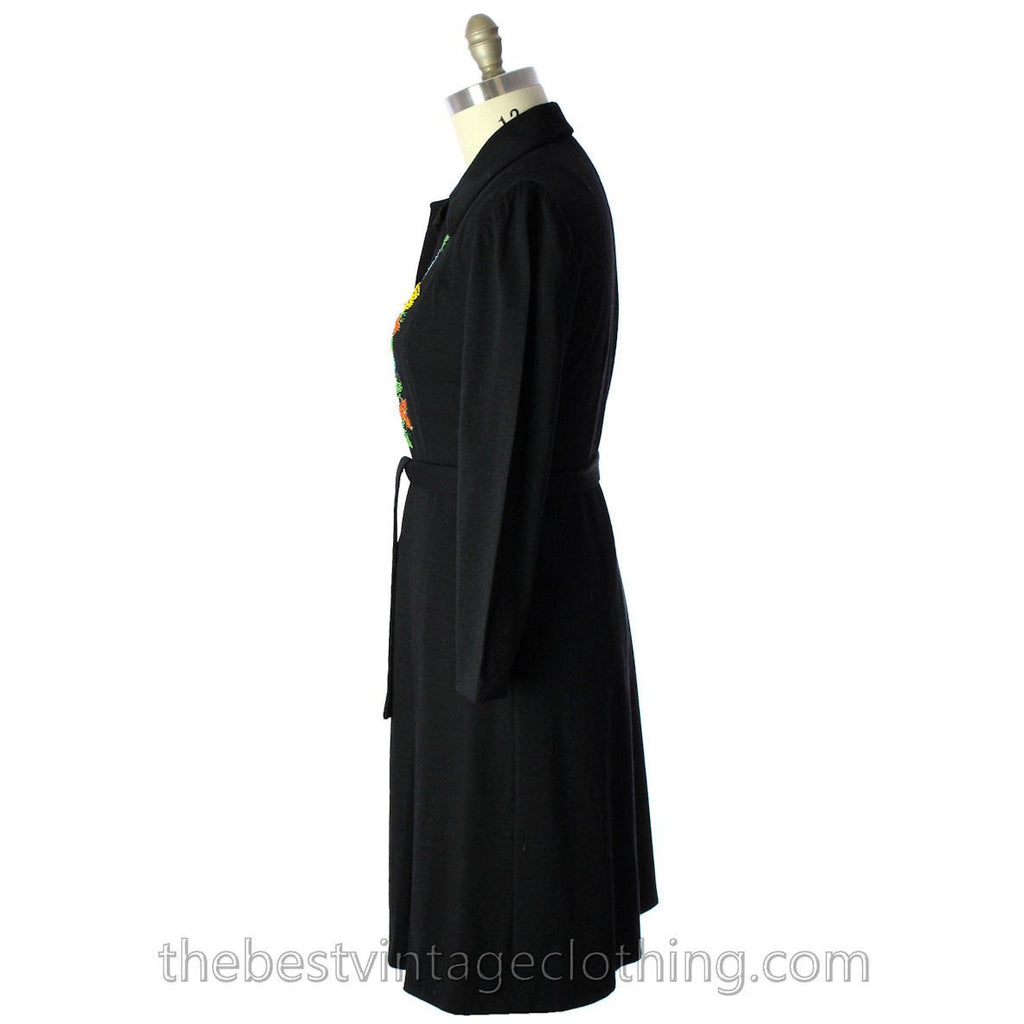 Luisa Spagnoli Vintage 50s RARE Dress Black Jersey Wool Beaded Shirt Dress Large VLV Rockabilly dress The Best Vintage Clothing