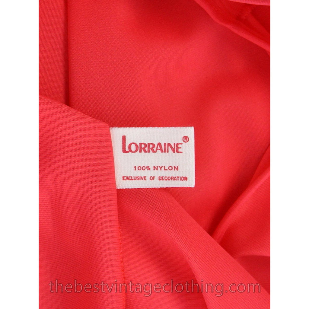 VTG Lorraine 3 PC Peignoir Hot Coral Nylon NWT Asian Influence 1950s Large lingerie The Best Vintage Clothing