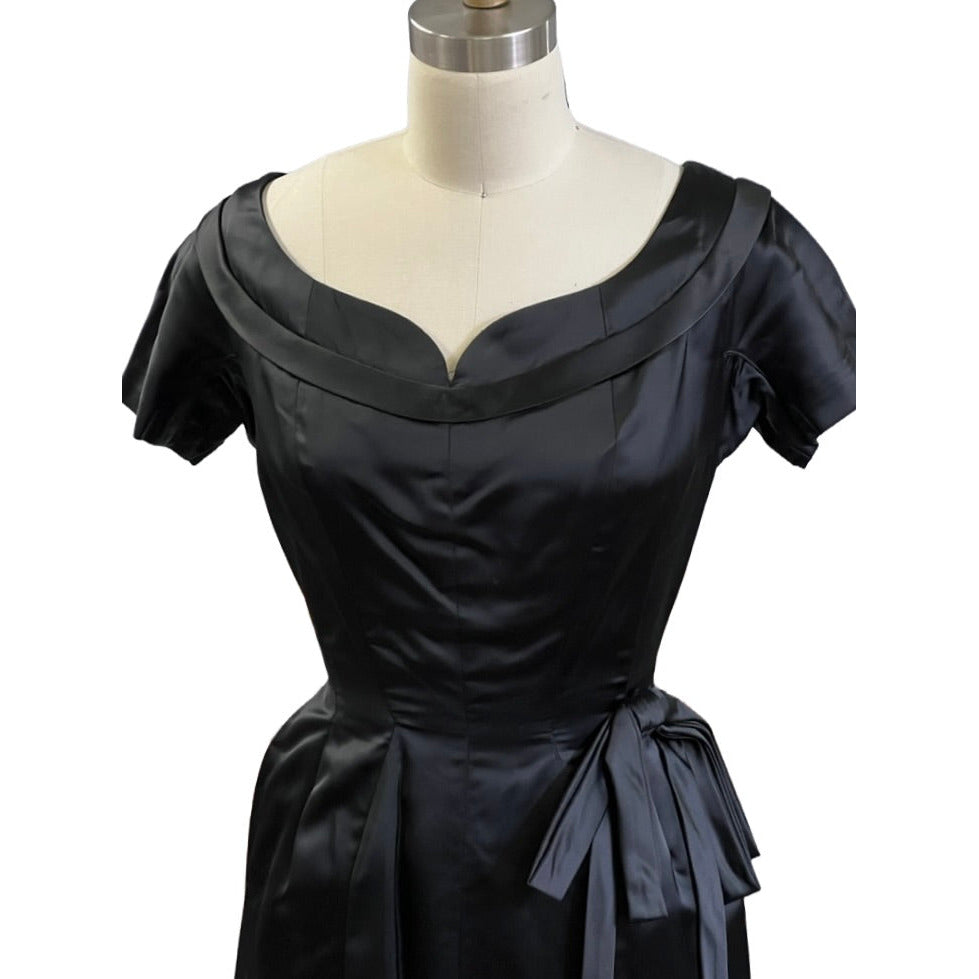 VTG GiGi Young Wiggle Dress LBD 1950s MCM Black Rayon Satin Small Cocktail Evening dresses GiGi Young