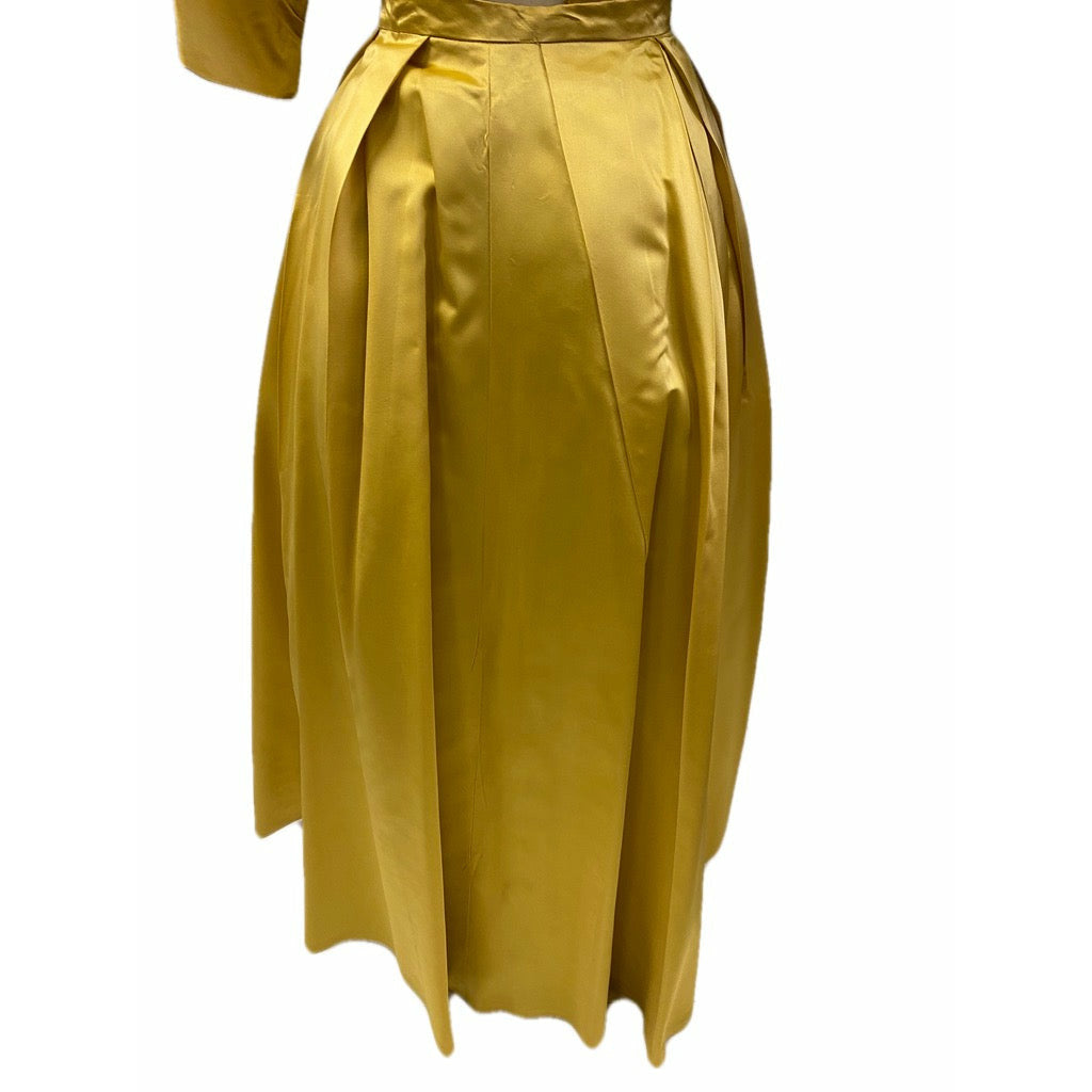 Vintage 1960s Gold Satin Taffeta Cocktail Dress + Detachable Long Skirt XS Dresses The Best Vintage Clothing