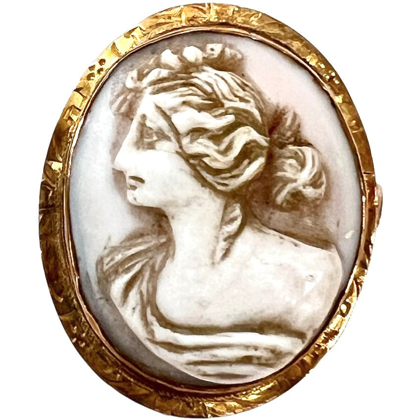 Victorian Shell Cameo Brooch/Pendant Womens Head Profile In 10K Gold Frame Jewelry The Best Vintage Clothing