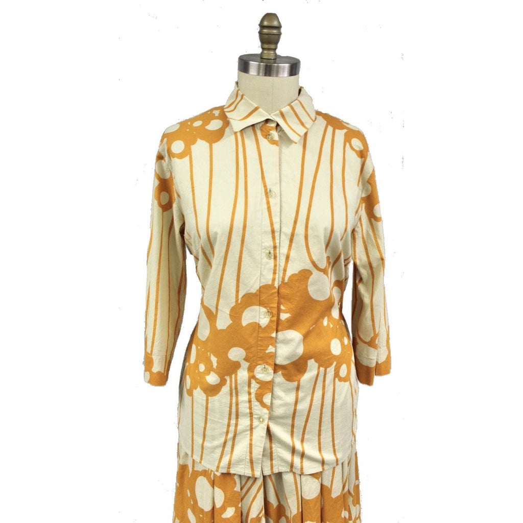 Marimekko Mika Piirainen Vintage Mod Floral 2pc Set L 1970s Cotton Orange Katsuji Wakisaka Print marimekko The Best Vintage Clothing