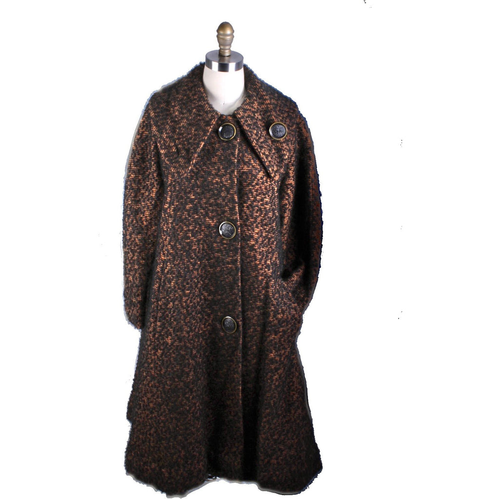 Vintage 1950s Retro Swing Coat Brown/Black Boucle M/L Womens Big Collar The Best Vintage Clothing