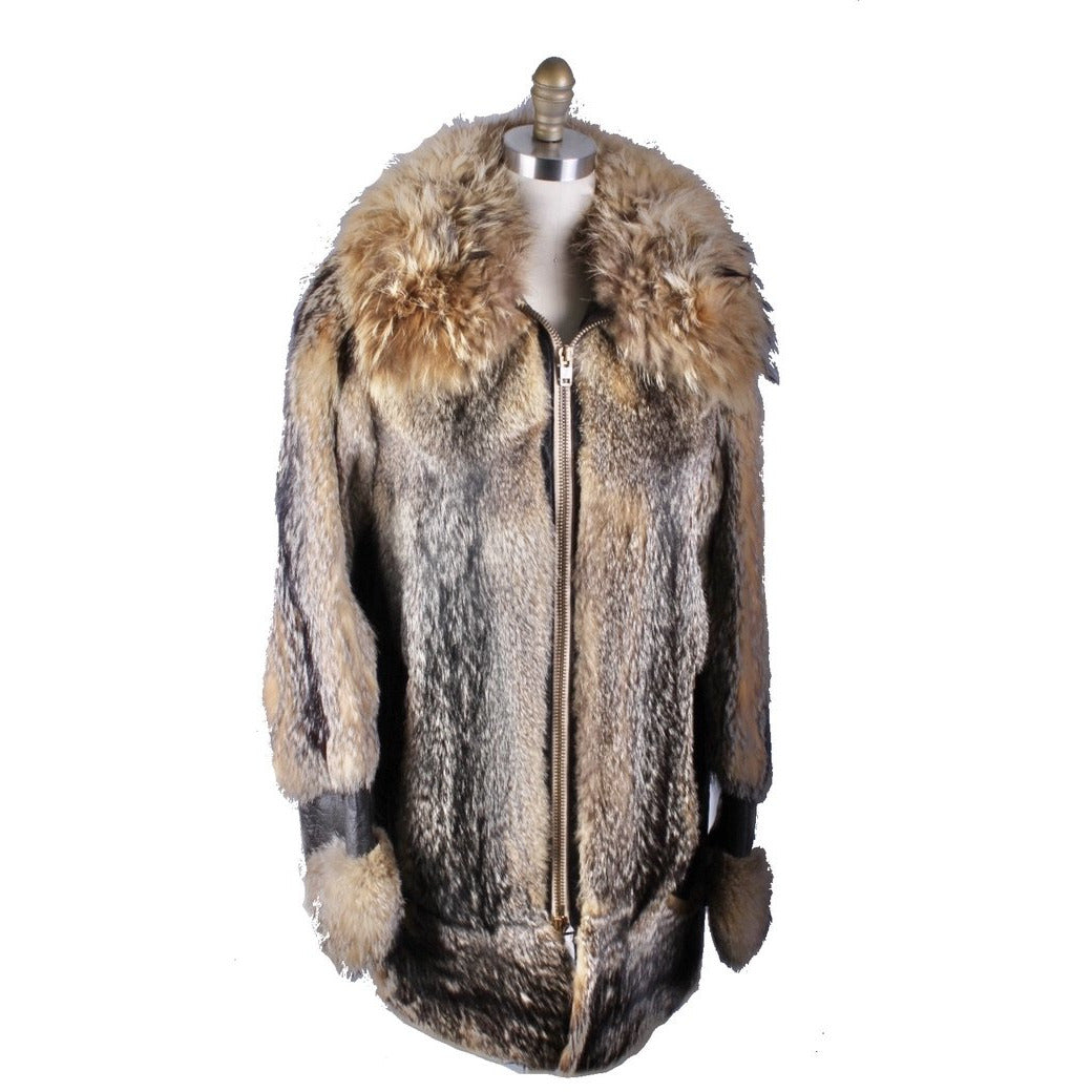 Mens Vintage 1970s Coyote Fur & Leather Parka Coat Jacket M/L