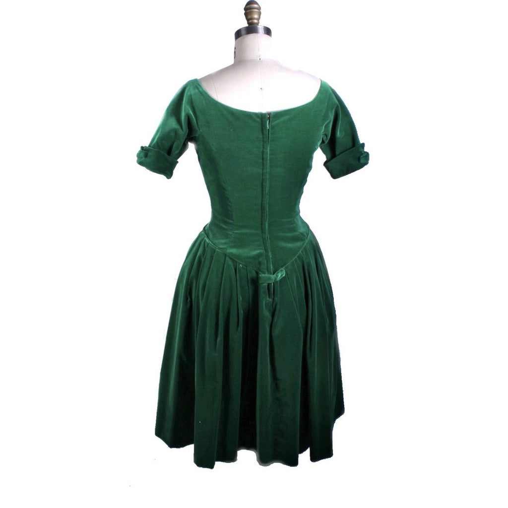 Full Skirted Vintage Green Velvet Party Dress 1950S 34-26-Free S Joy T ...