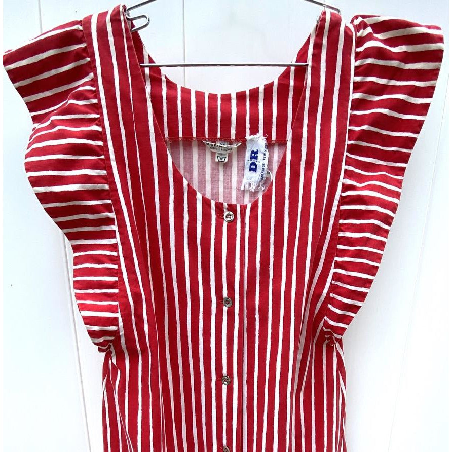 Vintage Marimekko Piccolo Red White Stripe Print Jumper Apron Dress M-L NOS 1980s marimekko The Best Vintage Clothing