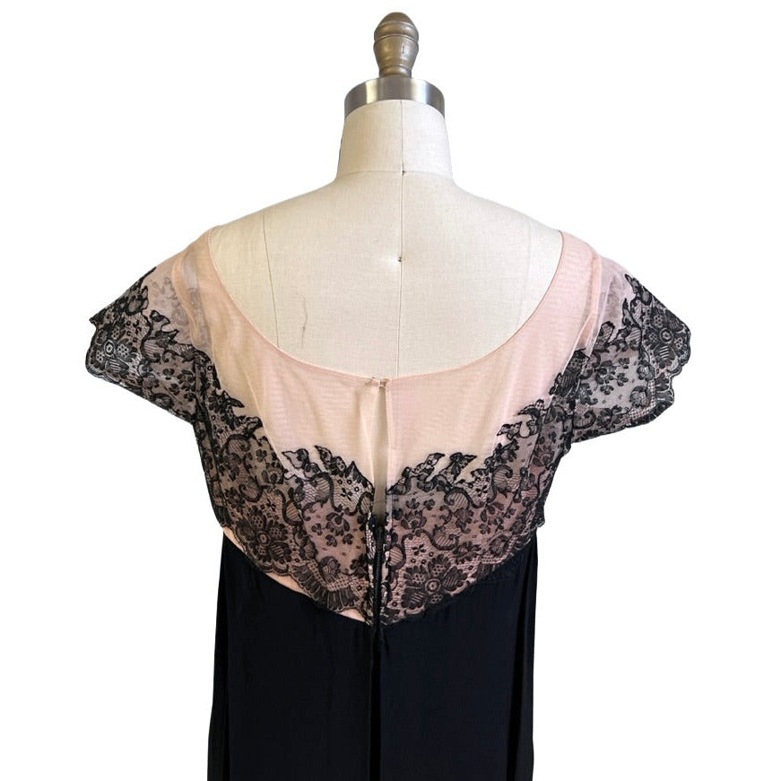 Vintage Black /Pink Rayon & Lace Cocktail Hobble Dress Wiggle Train 1950s 40-30-43 Women's The Best Vintage Clothing