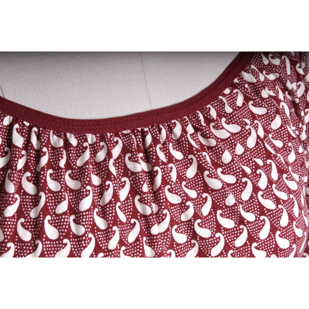 RARE Vintage Marimekko Cotton Knit Maxi Peasant Dress 70s Maroon & Ivory womens XS marimekko The Best Vintage Clothing