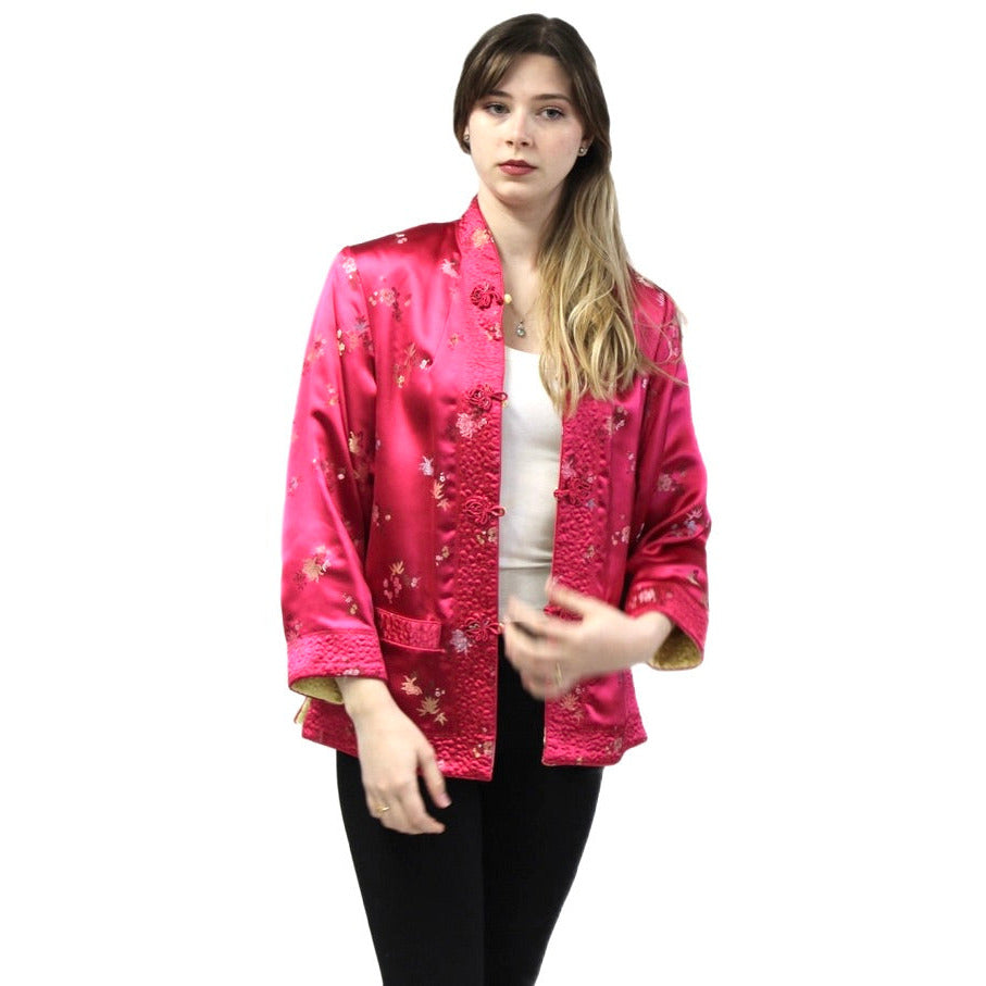 Vintage Pink/Yellow Satin Reversible Damask Jacket 1950s S/M Japan coat The Best Vintage Clothing