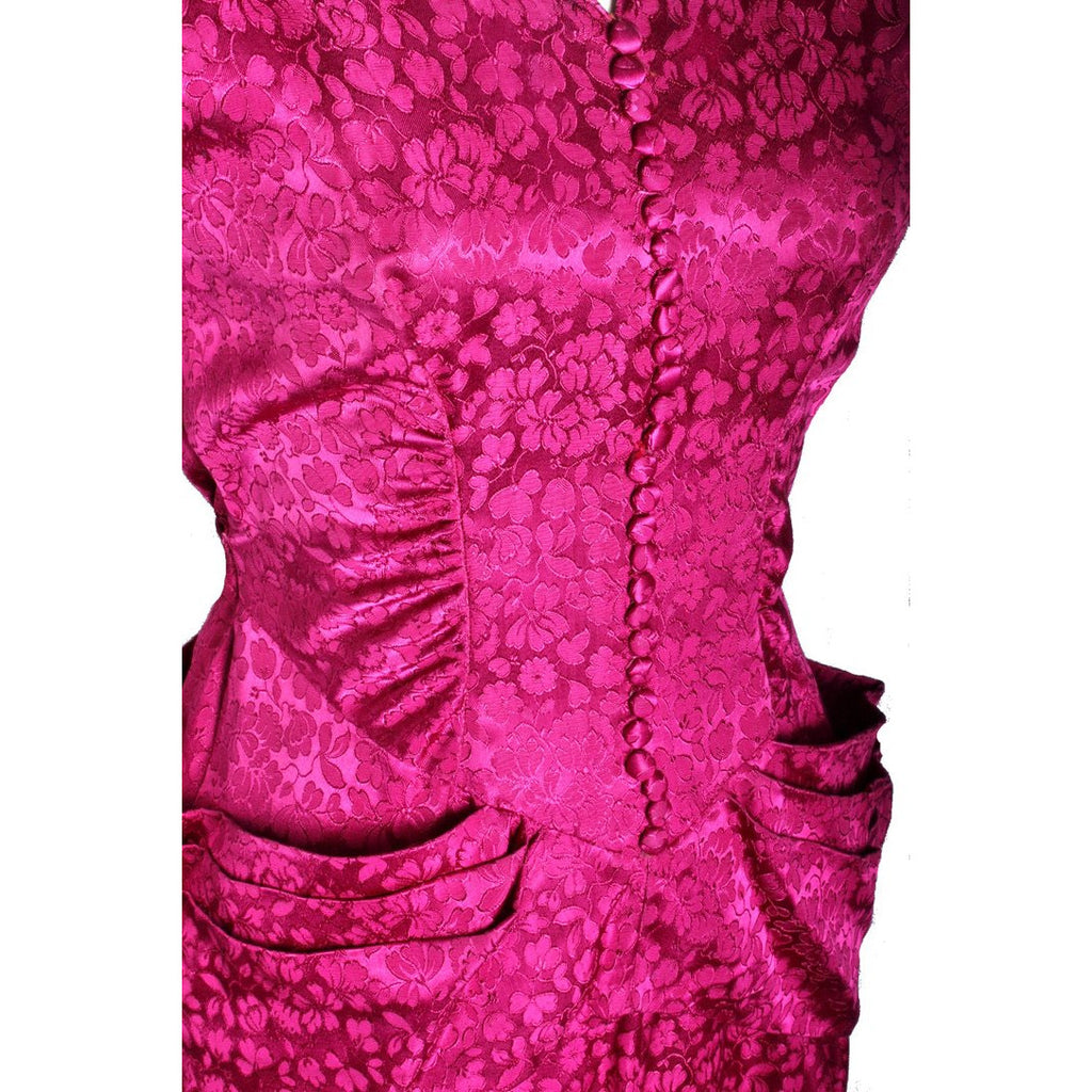 Vintage 1940s Dress Deep Fuchsia Damask WW2 Womens Sz S/M Hip Drapes Women's,New Arrivals The Best Vintage Clothing