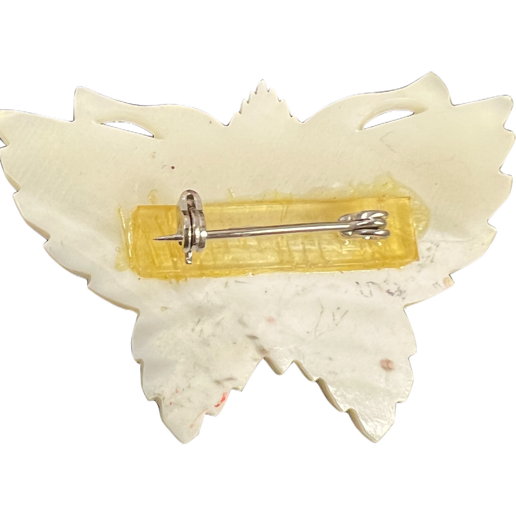 Vintage Carved Mother of Pearl Moth Brooch w/Red Eyes 1920 Women's The Best Vintage Clothing