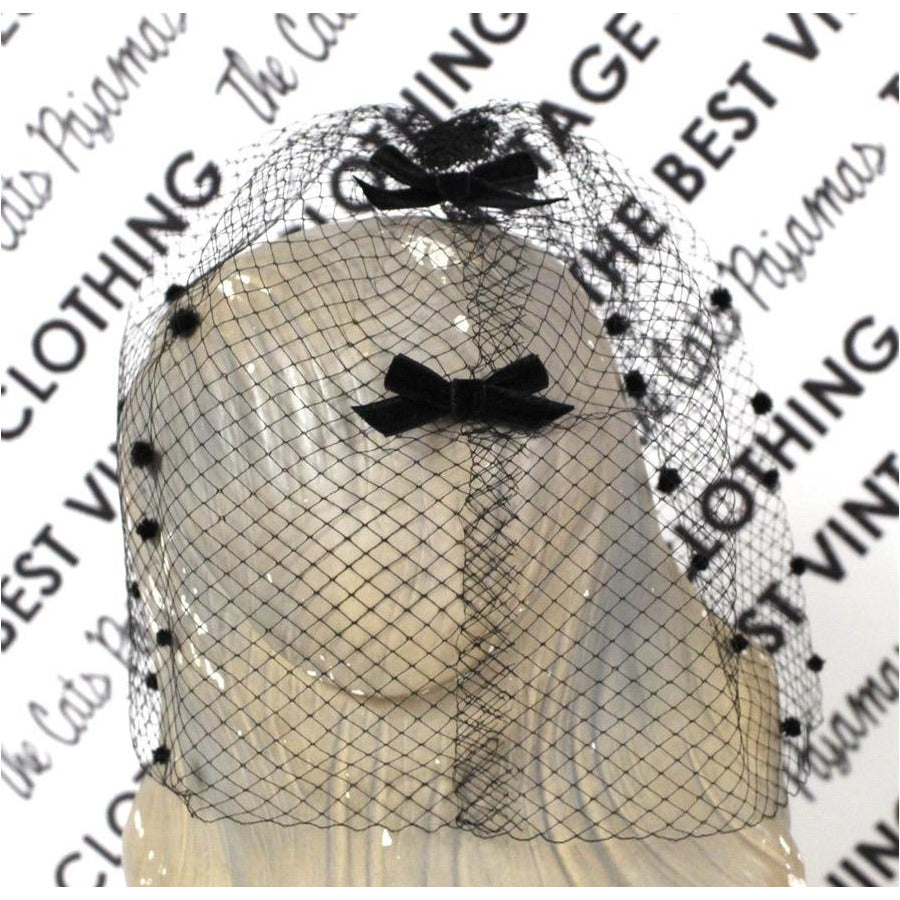 Vintage Whimsey Hat Black w/ Velvet & Veil NIB 1950s Chenille Dots Cocktail Hats,New Arrivals The Best Vintage Clothing