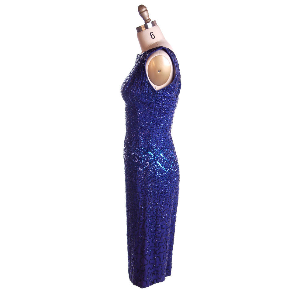 Vintage Cocktail Dress Blue Sequins Va-va-Voom! Frank Starr 1950s 36-26-36 Women's,New Arrivals Frank Starr